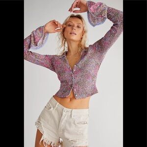 NWT Free People Amelia Printed Blouse Bell Sleeve Blouse $138 Size M or L